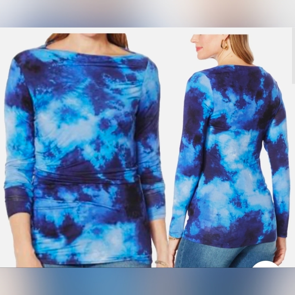 Skinnygirl Vibrant Blue Tie-Dye Long Sleeve Top. XL